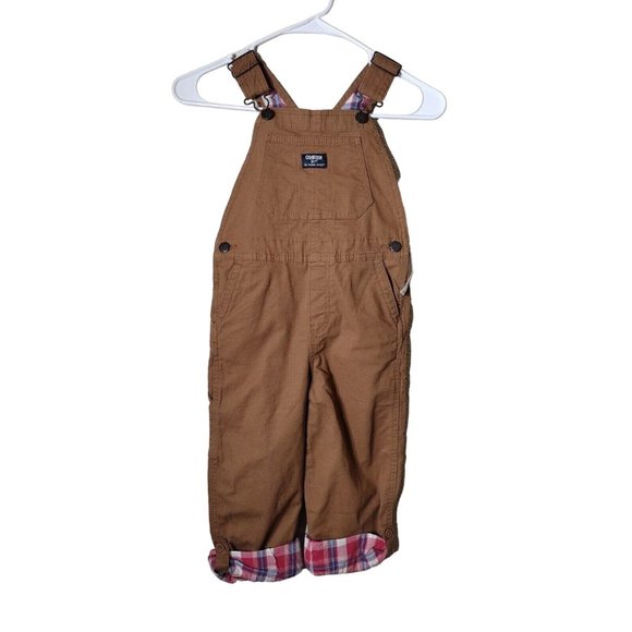 Oshkosh Overalls Kids 5T Rolled Plaid Cuff Adjustable Straps Pockets